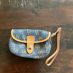 Dooney & Bourke Navy and Brown Logo Wristlet